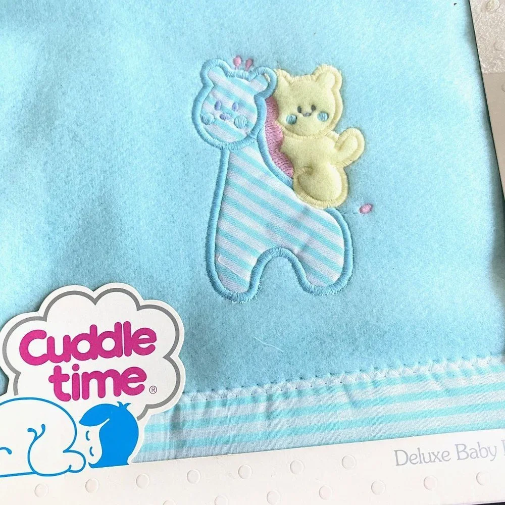 VTG Cuddle Time blue‎ baby crib blanket acrylic